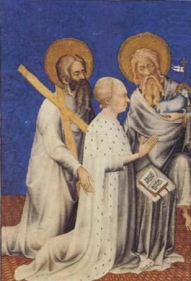 The Duc de Berry between his parron saints andrew and John the Baptist (mk08), Andre Beauneveu